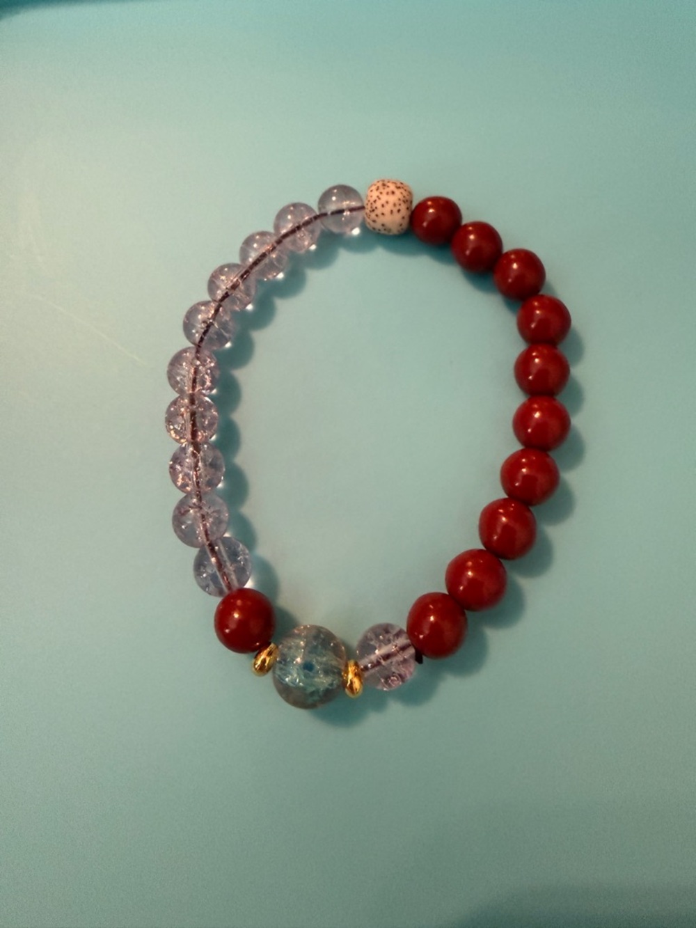 Red and Clear Bead Stretch Bracelet - Unbranded